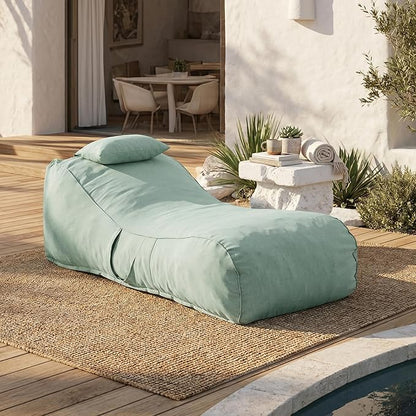Christopher Knight Home Morton Outdoor Bean Bag Chair, Fabric Bean Bag Chair for Adults and Kids, Indoor/Outdoor Sun Lounger with Headrest, Patio Chaise Lounge Chair, Mint