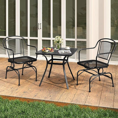 Tangkula Outdoor Rocking Chair Set of 2, Patio Rocker Chairs with Steady Rocking Function, Outdoor Dining Chairs with Metal Mesh Backrest & Seat, Armrest, Adjustable Foot Pads for Yard, Deck, Balcony