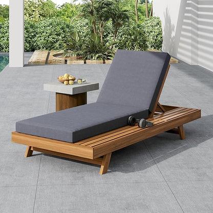 Merax Chaise Lounge Chair Set with Adjustable Backrest & Flat Storage Surface, 2/3 Foldable Acacia Wood Patio Recliner with 4" Thick Double-fold Cushion