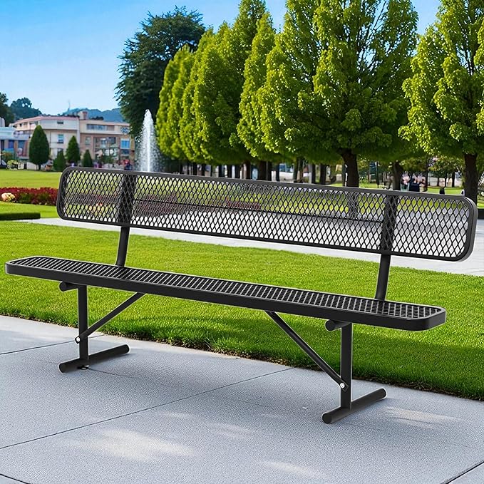 8FT Park Benches for Outside, Heavy-Duty Portable Outdoor Bench, Garden Benches Weatherproof with Backrest & Portable Frame, Commercial-Grade Seat Bench for Park, Garden, School, Shopping Mall