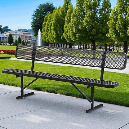 8FT Park Benches for Outside, Heavy-Duty Portable Outdoor Bench, Garden Benches Weatherproof with Backrest & Portable Frame, Commercial-Grade Seat Bench for Park, Garden, School, Shopping Mall