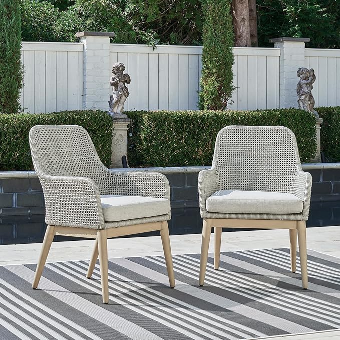 Signature Design by Ashley Seton Creek Cottage Nuvella Weather Resistant Fabric Outdoor Dining Arm Chair with Cushion - Photo 2