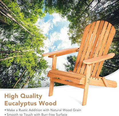 HAPPYGRILL Eucalyptus Wood Adirondack Chair Outdoor Folding Lounger Chair for Porch Deck Patio Poolside and Backyard