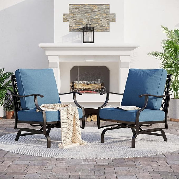 Metal Outdoor Rocker Patio Chairs Set of 2 with 5.75" Extra Thick Cushion - Photo 1