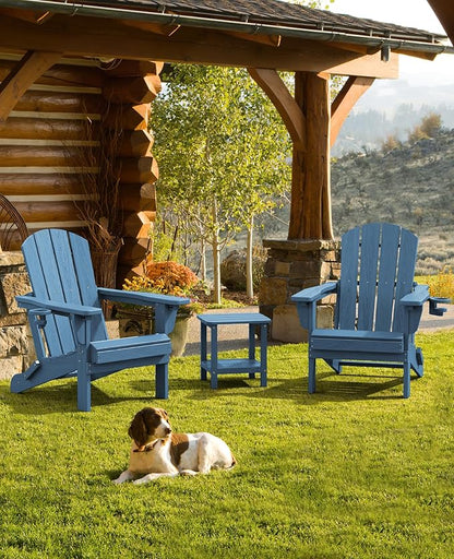 SERWALL Folding Adirondack Chair Set of 6, Adjustable Adirondack Chair with 3 Recline Positions, All Weather HDPE Outdoor Adirondack with Cup Holders, Blue