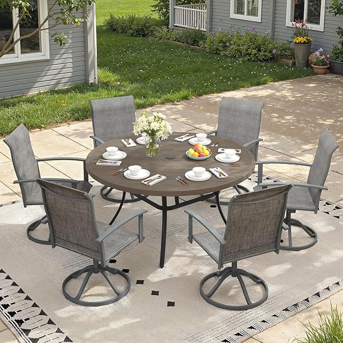 Outdoor Dining Table for 6, 50" Round Outdoor Table with Adjustable Umbrella Hole - Photo 4