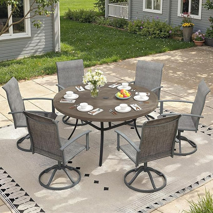 Outdoor Dining Table for 6, 50" Round Outdoor Table with Adjustable Umbrella Hole, All-Weather Metal Patio Dining Table for Lawn Garden Backyard Deck, Grey