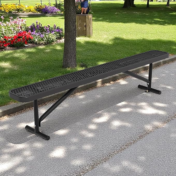 8FT Outdoor Bench, Metal Park Bench for Sitting Area Convert a Bench Heavy-Duty School Benches Commercial Rectangular Bench for Patio Porch Backyard Sports Church Locker Room Shopping Centers