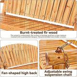 Outdoor Porch Swing Front Porch Hanging Wooden Bench Swing 3 Seat Chair for Garden, Patio, Backyard, Playground - Photo 5