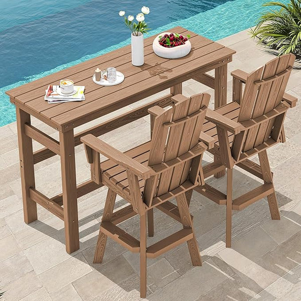 SERWALL 3-Piece Swivel Adirondack Bar Set, HDPE Swivel Bar Height Chairs Set of 2 with Bar Table - Photo 1