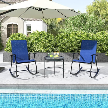 Giantex Outdoor Rocking Chair Set of 2 - Patio Rocking Chairs w/Breathable Backrest, Sturdy Metal Frame & Safe Ergonomic Design, Cozy Fabric Rocker for Backyard, Poolside, 330 lbs, Navy