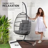 SereneLife Egg Chair with Stand – Hanging Rattan Wicker Swing for Indoor Outdoor Use – 350 lbs Capacity - Photo 3
