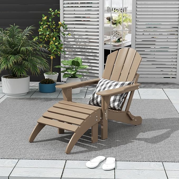 WO Home Furniture Adirondack Chair Outdoor Ottoman Set of 2 PCS Classic Patio Furniture (Weathered Wood)