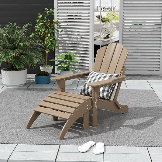 WO Home Furniture Adirondack Chair Outdoor Ottoman Set of 2 PCS Classic Patio Furniture (Weathered Wood)