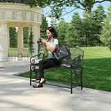 HavenlyYouth Outdoor Bench, Garden Bench with Backrest and Armrests, Patio Bench with Forest Series Pattern - Photo 5