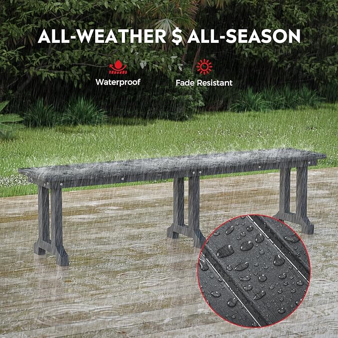 Costaelm Outdoor Benches Weatherproof, Park Long Bench Poly Lumber Backless for Entryway Front Porch Garden Bench Seat for Patio, Gray