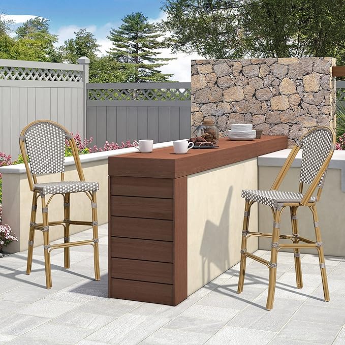 PURPLE LEAF French Bar Stool Set of 4 Bamboo Print Finish Patio Bar Stools with Back Wicker Bar Height Stool 30" with - Photo 3