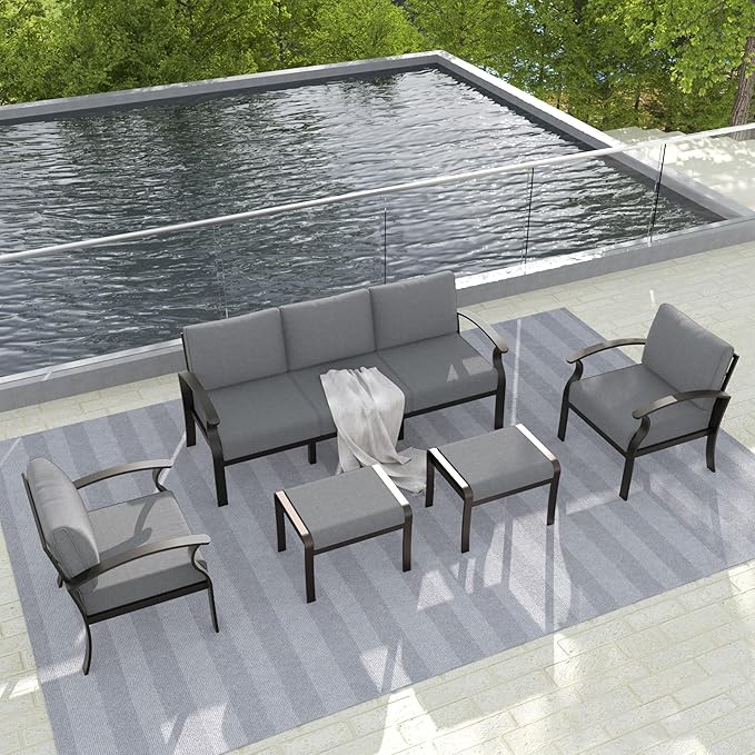 Gotland Aluminum Patio Furniture Set, Metal Outdoor Furniture with 2 Ottomans 5.1’’ High-Resilience Seat Cushions - Photo 8