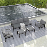 Gotland Aluminum Patio Furniture Set, Metal Outdoor Furniture with 2 Ottomans 5.1’’ High-Resilience Seat Cushions - Photo 8