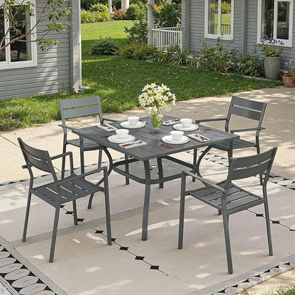 Outdoor Dining Table with Adjustable Umbrella Hole, 37.8" All-Weather Square Patio Dining Table for 4, Metal Patio Table for Garden Lawn Porch Deck Yard, Dark Grey