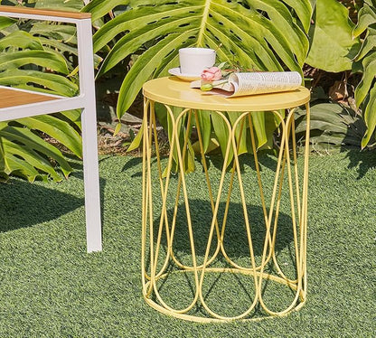 HFHOME Set of 3 Metal Outdoor Side Table, Nesting Round Coffee Table for Indoor Outdoor, Heavy Duty End Tables Plant Stand Living Room Garden Stool - Yellow