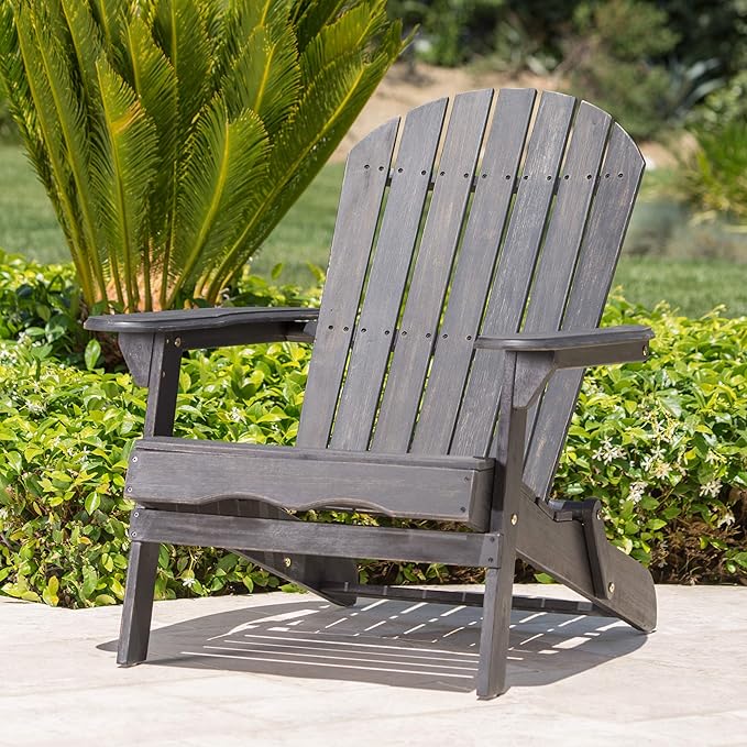 Christopher Knight Home Hanlee Acacia Wood Folding Adirondack Chair, Dark Grey