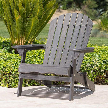 Christopher Knight Home Hanlee Acacia Wood Folding Adirondack Chair, Dark Grey