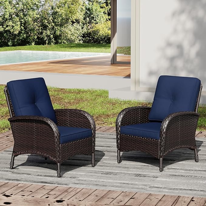 Joyside Wicker Patio Chairs Set of 2, Rattan Outdoor Furniture with Thickened Cushions, High Back, Deep Seating - Photo 6