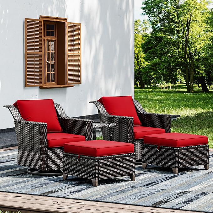 Joyside Wicker Patio Furniture Sets, 5 Pieces Upgraded Large Size Outdoor Furniture with Swivel Rocking Patio Chairs - Photo 1