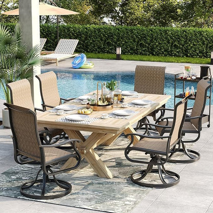 Patio Swivel Chairs Set of 2, Outdoor Dining Chairs with High Back, All-Weather Swivel Rocker Chair for Lawn, Porch or Garden (Brown)
