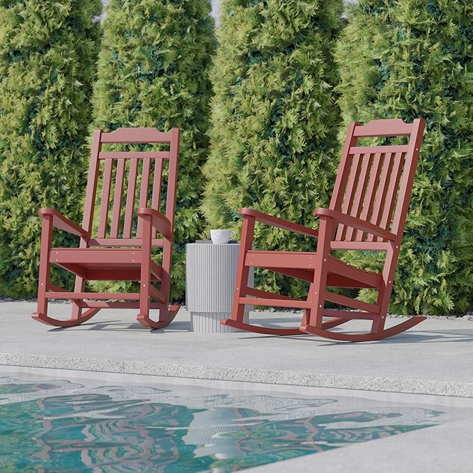 Flash Furniture Set of 2 Winston All-Weather Rocking Chair in Red Faux Wood