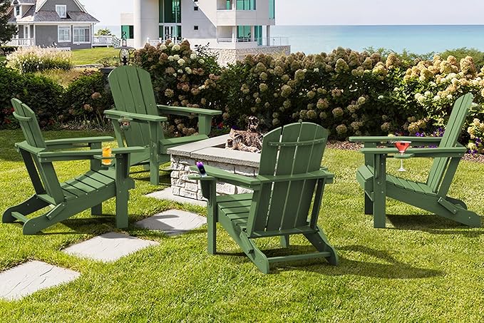 SERWALL Adirondack Chair with Cup Holders - Composite Adirondack Chairs Set of 6 HDPE Outdoor Chairs All Weather Use - Photo 9
