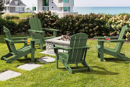 SERWALL Adirondack Chair with Cup Holders - Composite Adirondack Chairs HDPE Outdoor Chairs All Weather Use- Avocado