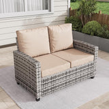 Outdoor Patio Loveseat, All-Weather Outdoor Wicker Sofa with Comfy Cushions, Patio Furniture Set 2 Person Couch - Photo 3