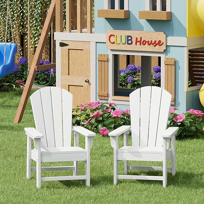WestinTrends Malibu Kids Outdoor Adirondack Plastic Patio Chair (Set of 2), White