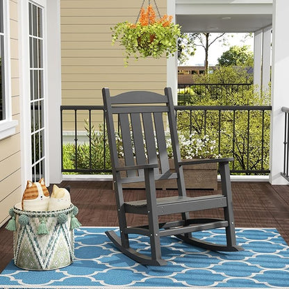 WO Home Furniture Patio Rocking Chair Farmhouse Outdoor HDPE UV Weather Resistant (Grey)