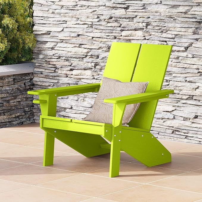 WestinTrends Riviera Outdoor HDPE Modern Adirondack Chair with Cup Holder, Lime