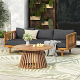 Merax Outdoor Acacia Wood Conversation Set - Patio 3-Seat Loveseat Sofa w/Coushion and Round Coffee Table for Backyard - Photo 1