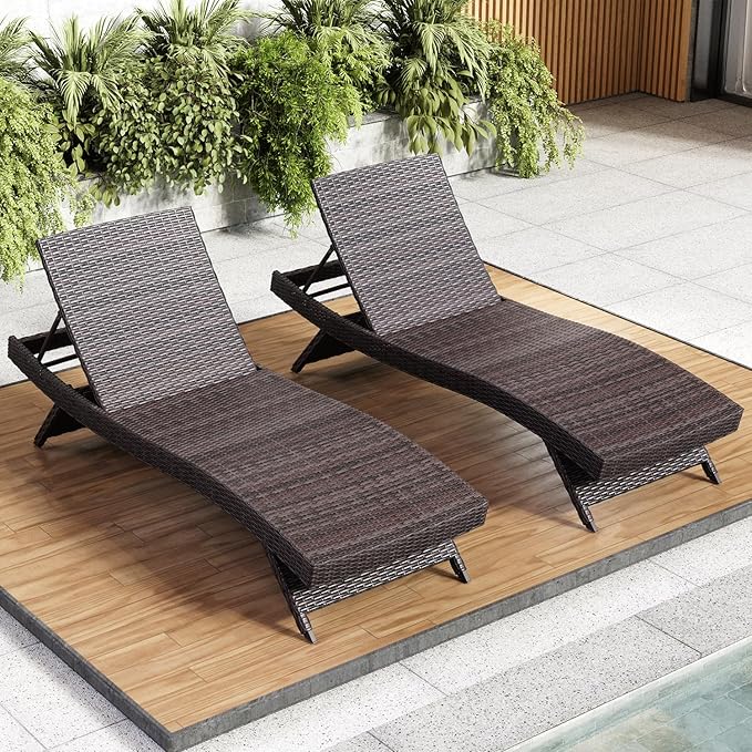 Nestl Chaise Lounge Chair Outdoor Set of 2, Wicker Patio Lounge Chair, Outdoor Lounge Chair with Reclining Backrest - Photo 1
