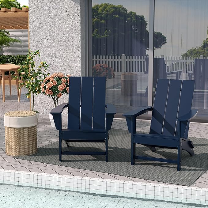 WestinTrends Ashore Modern Outdoor Folding Adirondack Chair (Set of 2), Navy Blue