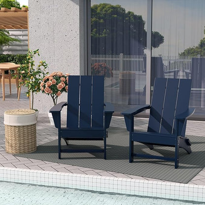 WestinTrends Ashore Modern Outdoor Folding Adirondack Chair (Set of 2), Navy Blue