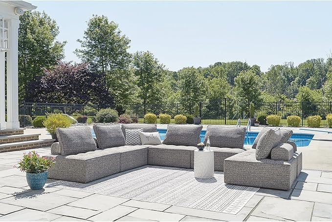 Signature Design by Ashley Bree Zee Contemporary Nuvella Weather Resistant Fabric Tufted Armless Outdoor Lounge Chair with Cushion and PVC Cover, Gray