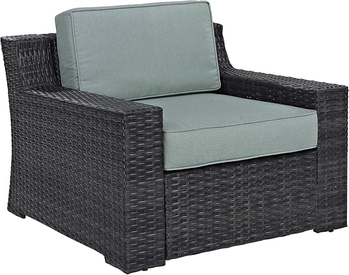 Crosley Furniture Beaufort Beaufort Outdoor Chair, Wicker Patio Chairs for Porch, Deck, Balcony, Backyard, Brown with Mist Cushions