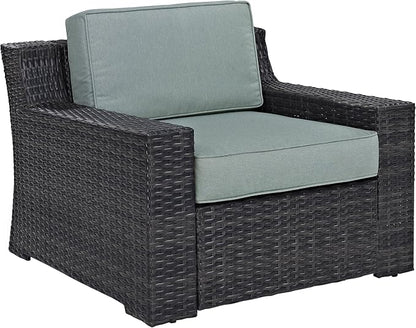 Crosley Furniture Beaufort Beaufort Outdoor Chair, Wicker Patio Chairs for Porch, Deck, Balcony, Backyard, Brown with Mist Cushions
