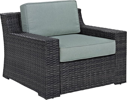 Crosley Furniture Beaufort Beaufort Outdoor Chair, Wicker Patio Chairs for Porch, Deck, Balcony, Backyard, Brown with Mist Cushions