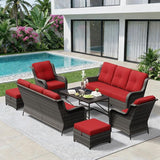 7 Piece Outdoor Wicker Patio Furniture Set, Patio Chairs Set with Thickened Olefin Cushions, High Back and Deep Seating - Photo 9