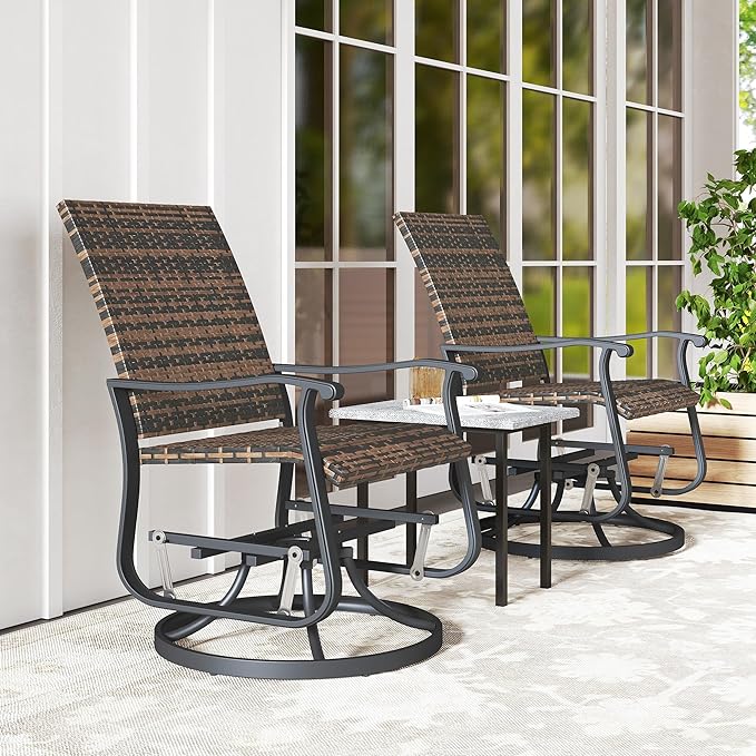 Outsunny Patio Glider Chair Set of 2, Wicker Rattan Outdoor Swivel Chair with Steel Frame, High Back, Armrests - Photo 9