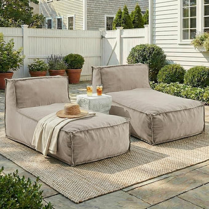 Merax Outdoor Bean Bag Lounge Chairs Set of 2, 61" Outdoor Chaise Lounger Chair with Foam Filled, Cozy Outdoor Bean Bag Couch for Patio Pool Desk, Water-Resistant Fabric Sun Lounger Chair, Beige
