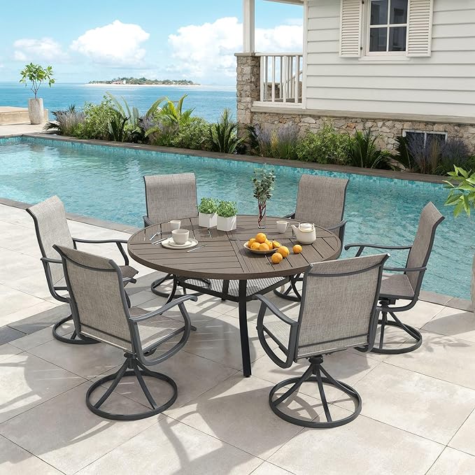 VICLLAX 53" Round Patio Dining Table for 6-8, All Weather Metal Outdoor Table with 1.57" Umbrella Hole and Surdy Frame for Garden Lawn Deck, Grey