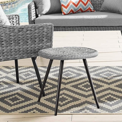 Modway Endeavor Wicker Rattan Aluminum Glass Outdoor Patio Side End Table in Gray